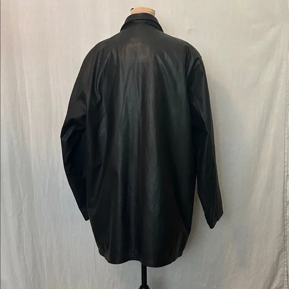 Long Black Genuine Leather Overcoat - Classic & Edgy Fits Men's XL - Picture 5 of 5